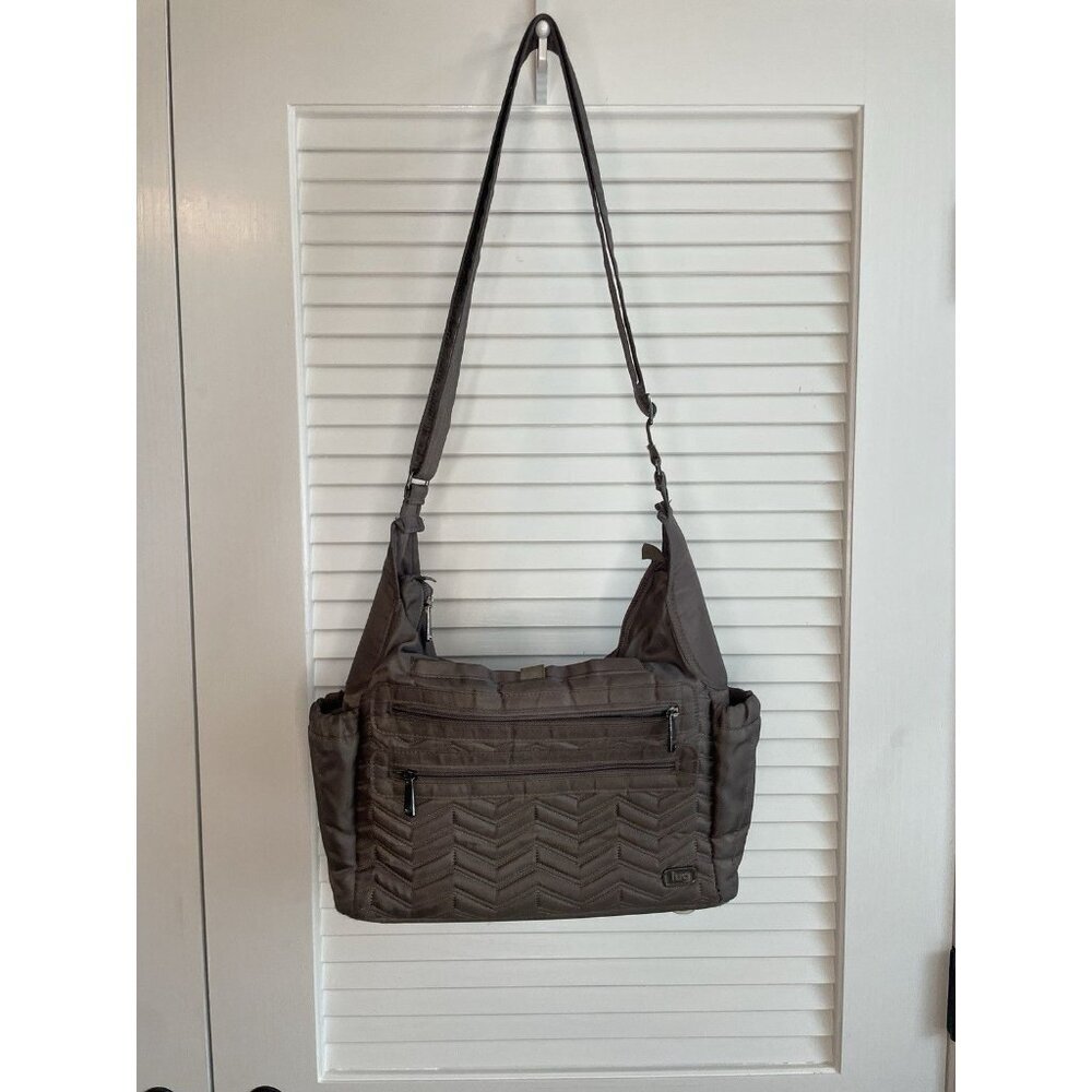 Lug Camper Crossbody Shoulder Bag Brown Quilted Nylon Travel Tote Organizer